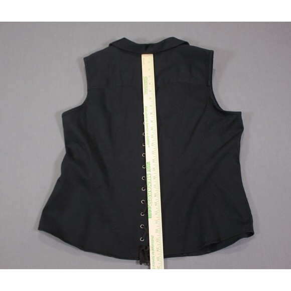 HARLEY DAVIDSON  Y2K Black Vest Biker Corset Lace Up Back  Women Stretch 1W - Picture 5 of 12